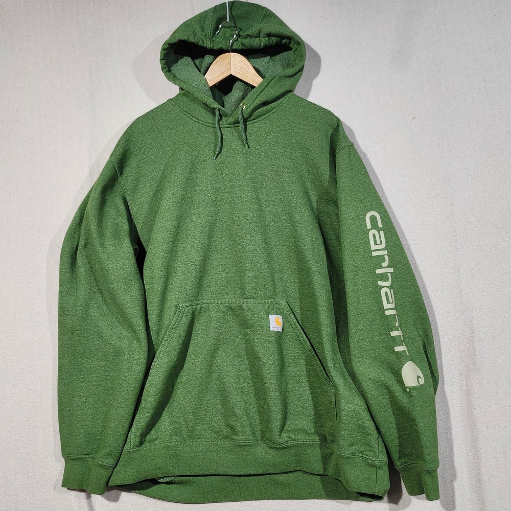 Carhartt Mens XL Loose Fit Midweight Logo Sleeve Hoodie Heather Green K288 Fall